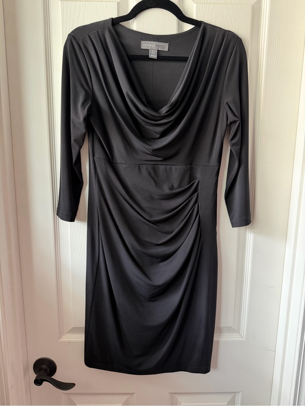 Donna Ricco Black Draped Cowl-Neck Dress